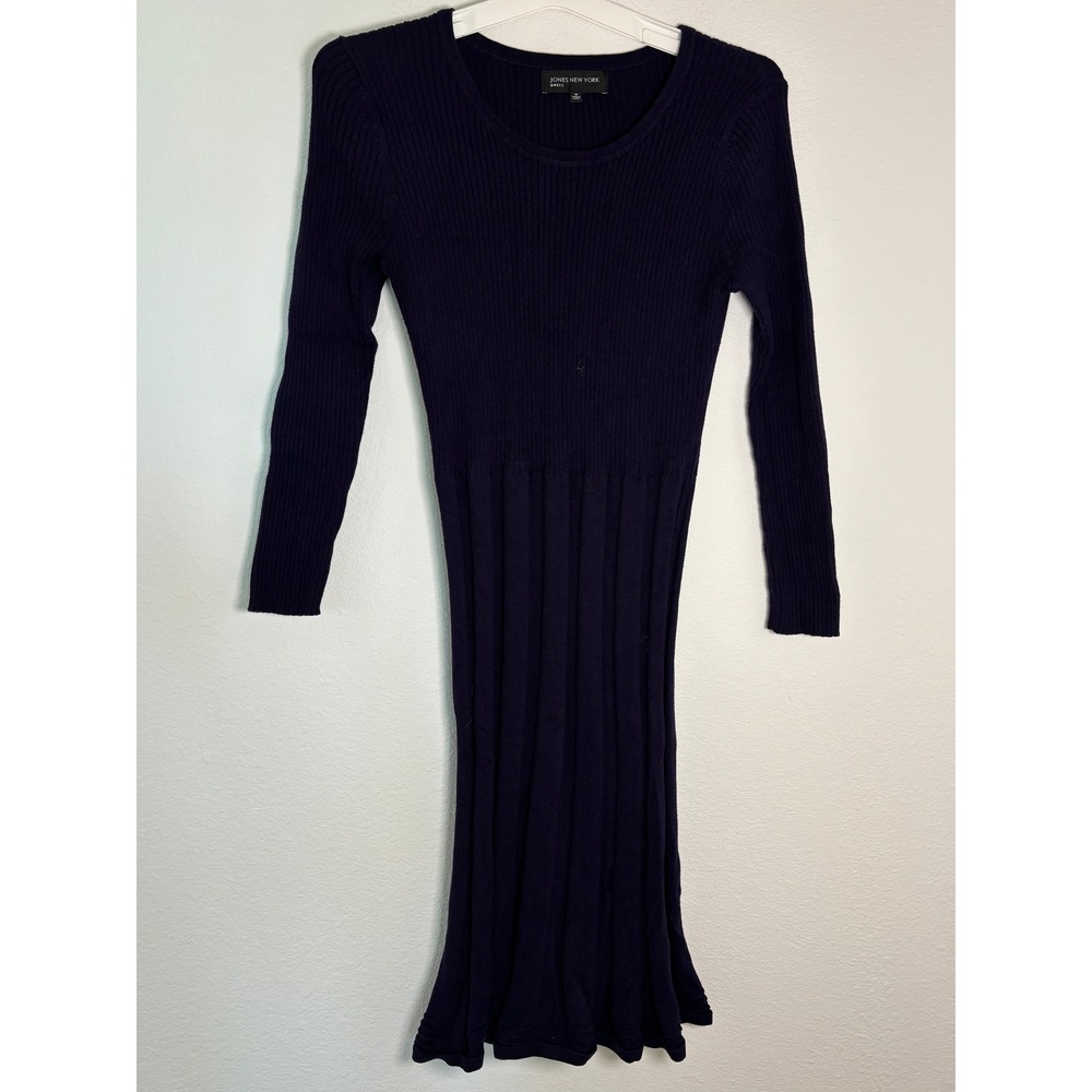 Jones New York Ribbed Knit Sweater Dress Purple Long Sleeve Scoop Neck Medium